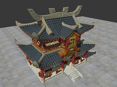中式复古风格建筑 棋牌馆 娱乐建筑