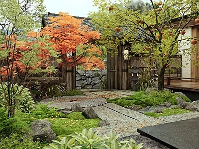 日式新中式庭院 民宿庭院 青石板路 庭院门 微地形 植物造景