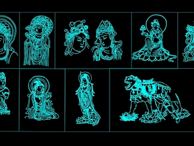禅意中式人物 佛像 敦煌佛像 敦煌 佛像描图 施工图