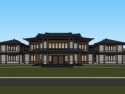 现代新中式酒店建筑 中式风格 温泉酒店建筑 多层酒店建筑