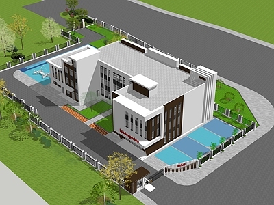 现代新中式幼儿园 幼儿园建筑 学校建筑 校园大门建筑