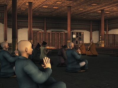 中式古建 佛寺 和尚