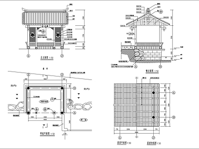 中式廊架 坡屋顶廊架 施工图