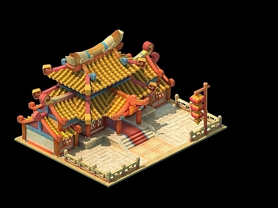复古中式古建 宠物寄存处 古风中式建筑 卡通古风建筑