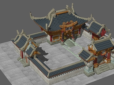 复古中式古建筑 镖局 卡通中式建筑