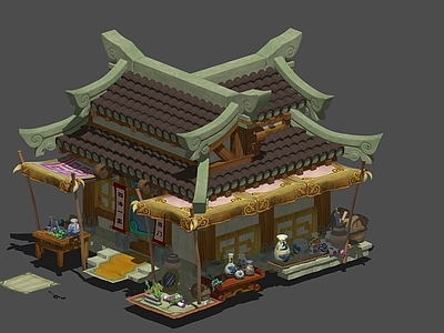 复古中式古建筑 古董店 古风建筑