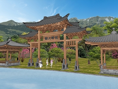 现代新中式牌坊牌楼 牌坊 大门 入口大门 寨门