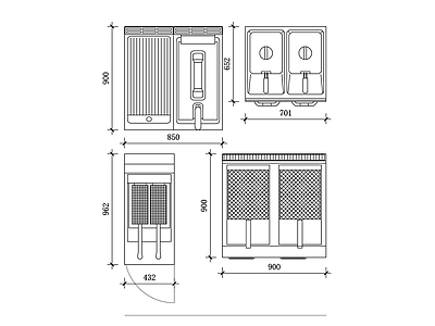 现代厨房设施 炸锅 油炸设备 炸制器具 油炸炉 深油炸锅 施工图