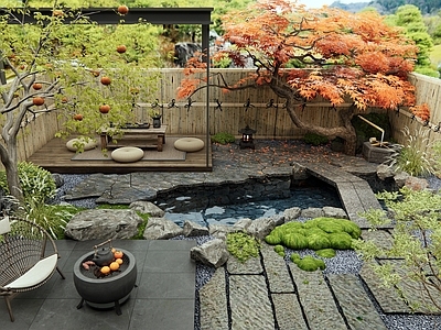 新中式庭院 乡村庭院 别墅庭院 鱼池水景 植物景观 景观树