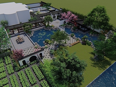 中式别墅庭院 中式庭院 传统中式庭院 假山鱼池 中式廊亭