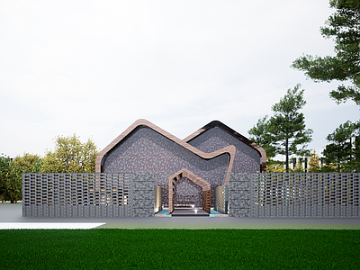现代展览馆建筑 现代艺术中心 坡屋顶艺术中心