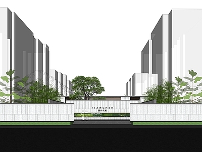 现代极简多层住宅 示范区 售楼处 社区大堂 小区出入口 中式大门