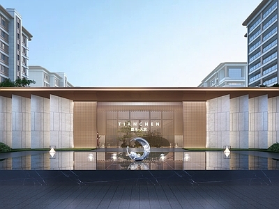 现代简约多层住宅 社区大堂 小区出入口 售楼处 示范区 归家庭院