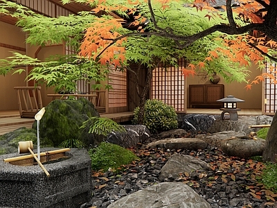 日式禅意庭院 乡村庭院 民宿庭院 枯山水 水钵水景 景观石头