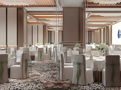 新中式宴会厅 婚礼宴会厅 酒店宴会厅 酒店自助餐厅 轻奢酒店宴会厅 宴会厅桌椅