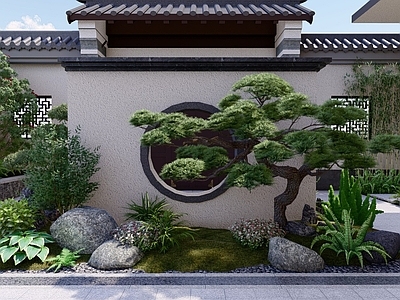 新中式中式乡村庭院 影壁墙 假山水景 中式大门围墙 户外灶台 休闲平台
