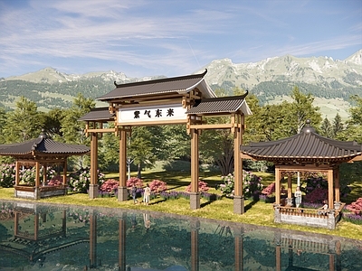 现代新中式牌坊牌楼 牌坊 入口大门 牌楼 门楼