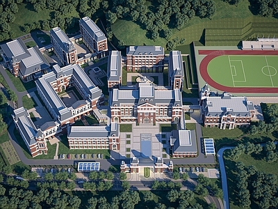 现代欧式学校外观 学校鸟瞰 中学