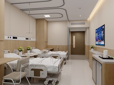 现代新中式医院 病房 医院 现代医院 病床 护理床