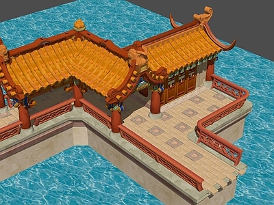 复古中式古建筑 御花园水上组合拐 古建筑