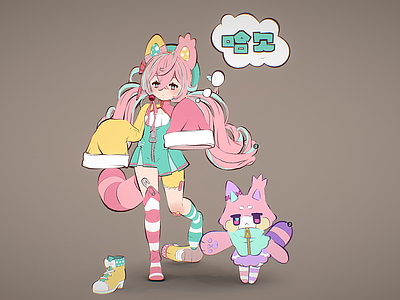 女人 少女萝莉 粉发少女 少女心 瞌睡 魔法少女 双马尾女孩 可爱卡通动漫