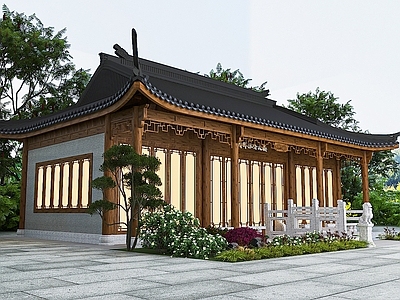 新中式中式古建 亭子 石桥 水池