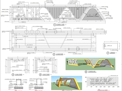 现代廊架 文化廊架详图 休闲廊架详图 曲线吧台详图 施工图
