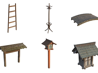 复古其他局部构件 复古古代屋顶木梯