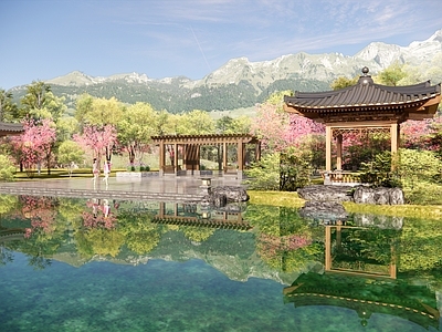 现代新中式滨水景观 码头 水景 公园 广场 廊架