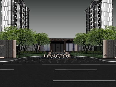 现代轻奢小区建筑 示范区 售楼处 龙湖 对景墙
