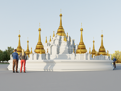 禅意复古雕塑小品 小乘佛教白塔群 白塔 佛塔 砖塔 东南亚佛塔