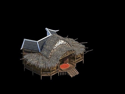 现代办公大厅 茅草屋