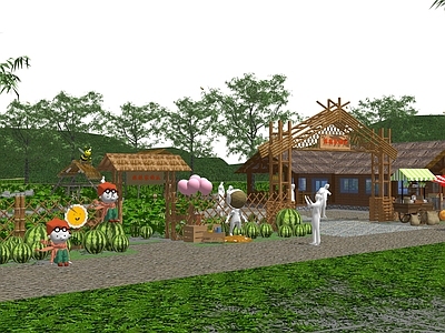 现代乡村公园 乡村振兴 主题公园 西瓜景观小品 水果采摘园 西瓜