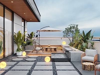 现代屋顶花园 现代屋顶花园 花园庭院 户外沙发 水景