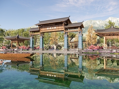 现代新中式牌坊牌楼 牌坊 大门 入口大门 寨门