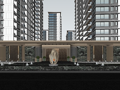 现代轻奢小区建筑 小区出入口 小区大门 社区大堂 示范区前场 对景墙