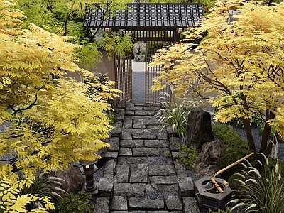 新中式日式庭院 汀步 石板路 景观石头 乡村庭院 民宿庭院