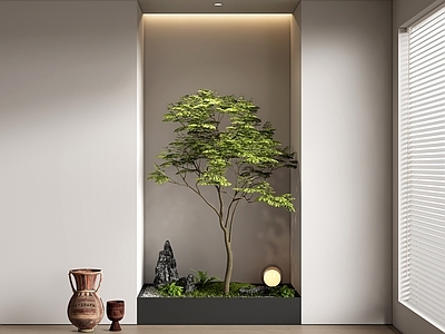 现代室内景观 室内景观 景观造景 树 小品 堆