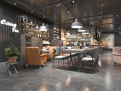 现代咖啡厅 工业风奶茶店 休闲沙发