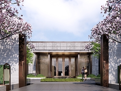 中式现代小区建筑 现代门头