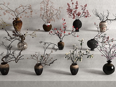 新中式中古花艺 新中式花艺 中古花艺 干枝枯枝 陶罐花瓶
