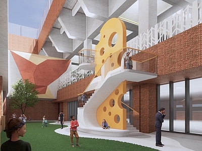 现代学校建筑 学校楼梯美化 楼梯创意设计 创意楼梯景观