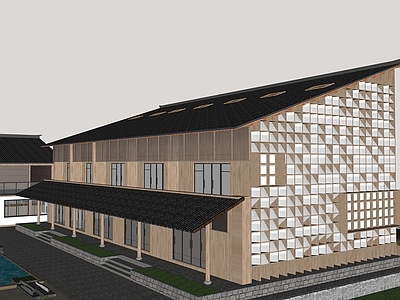 现代简约古建筑 民宿建筑