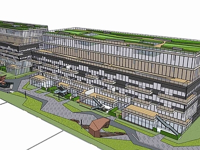 现代轻奢办公楼 产业园区 屋顶绿化办公楼 多层办公楼 小企业总部办公 生态复合产业园区