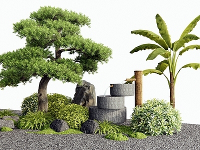 植物堆 松树 灌木 景观树 流水摆件 水钵