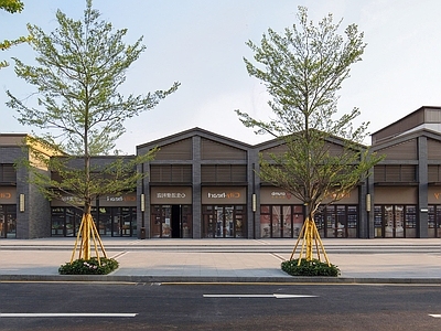 现代街道外景 现代商业街外景 临街商铺景观 都市绿植街道
