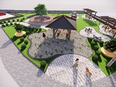 简约原木广场景观 乡村广场 休闲 公园 广场