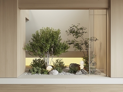现代室内景观 楼梯景观 端景 地下室 植物盆栽