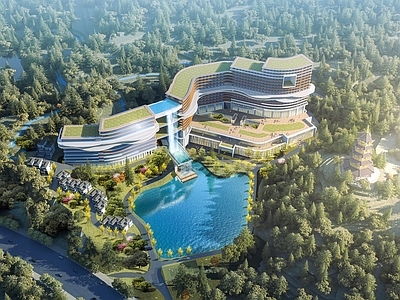 现代新中式酒店建筑 星级酒店 山地酒