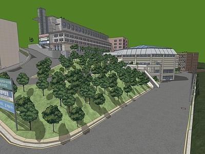 现代美式学校建筑 学校湖景 教学楼学校